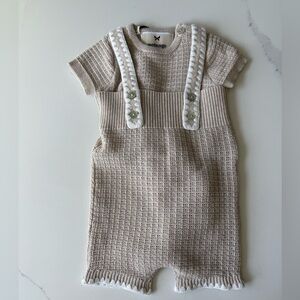 Beige Knit Baby Romper Set